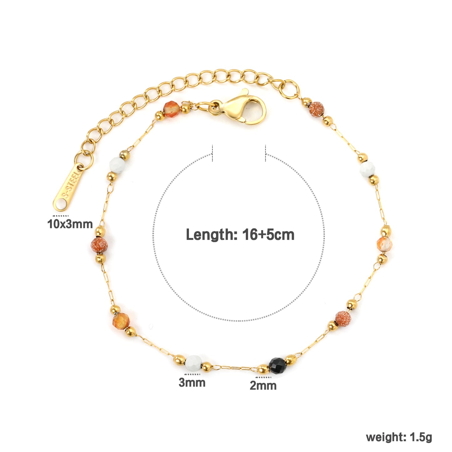 Bulk Stainless Steel Natural Bead & Colored Stone Bracelet
