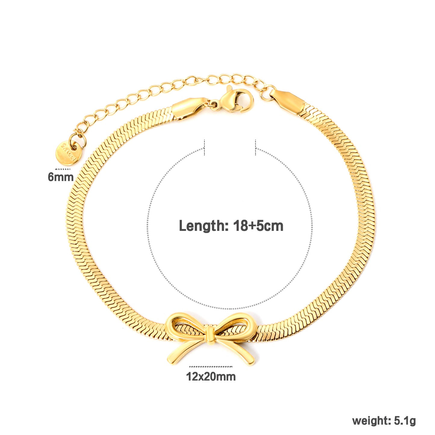 Bulk 18K Gold Plated Romantic Bow Blade Chain Bracelet