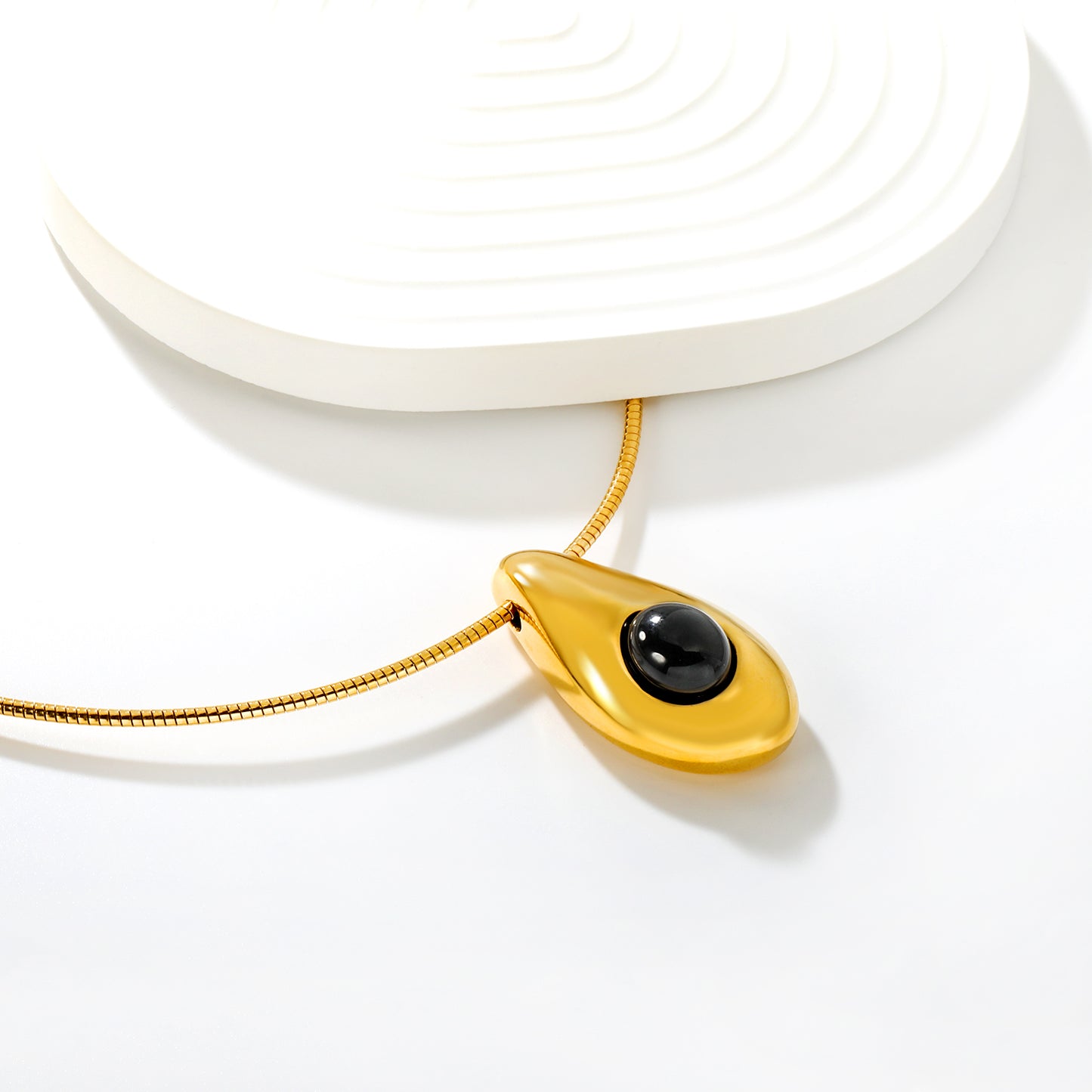 Minimalist Black Gem Necklace Stainless Steel Hypoallergenic