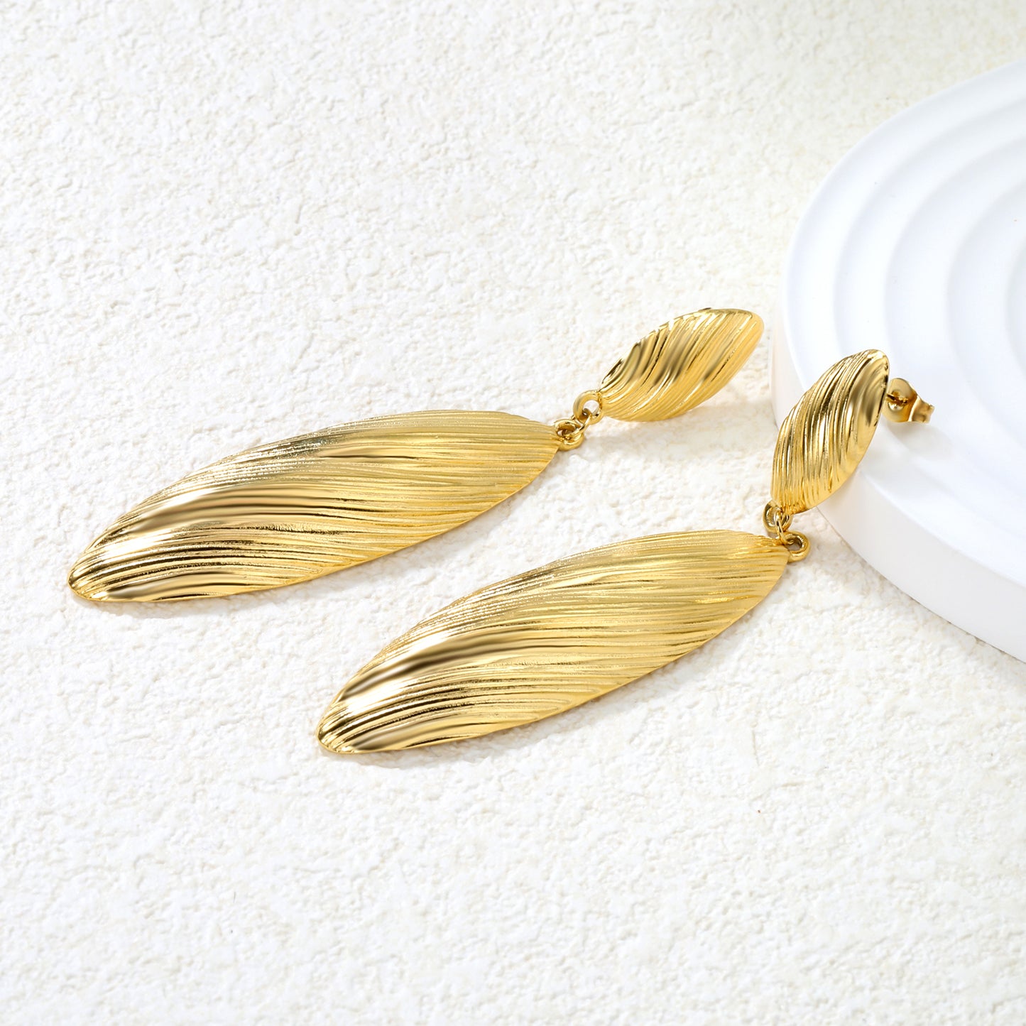 Bulk 18K Gold Plated Botanical Leaf Texture Drop Studs
