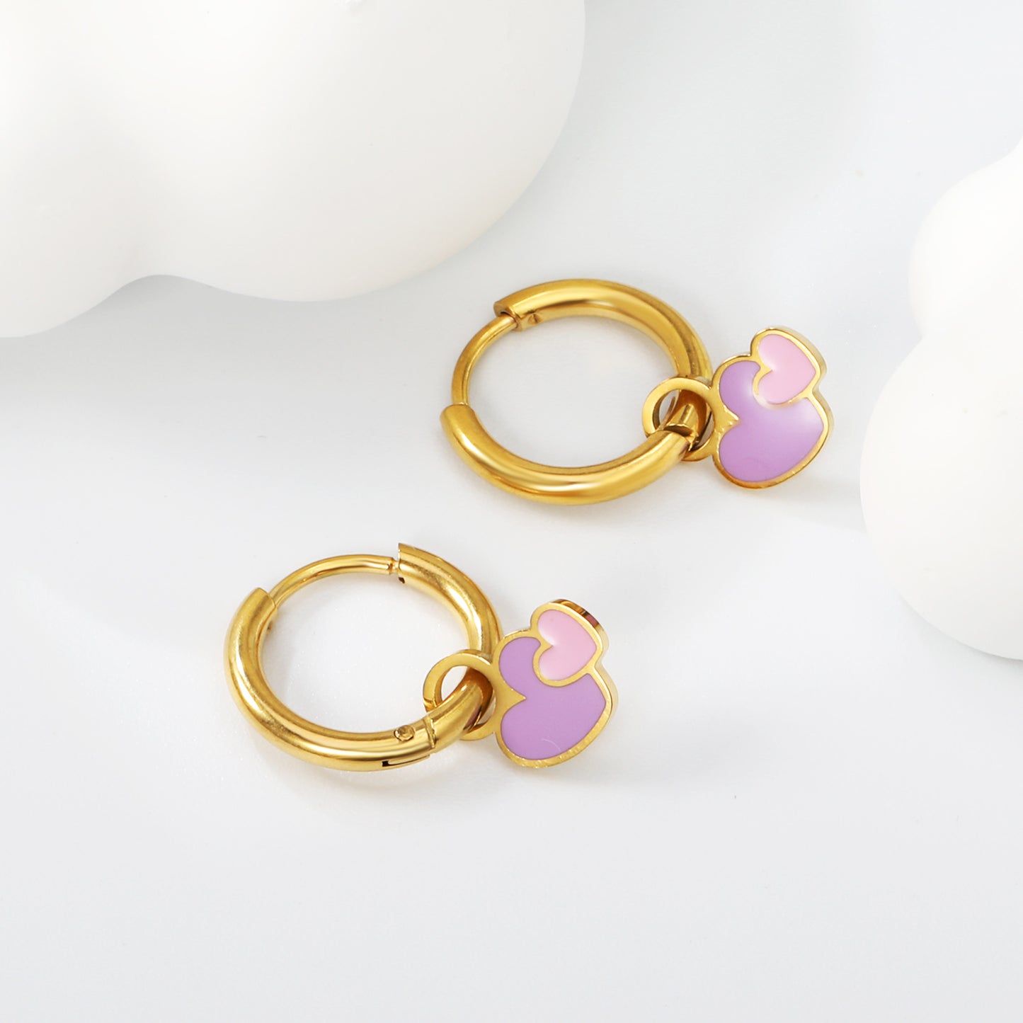 Wholesale Gold Hoop Earrings with Pink Mini Heart Charm
