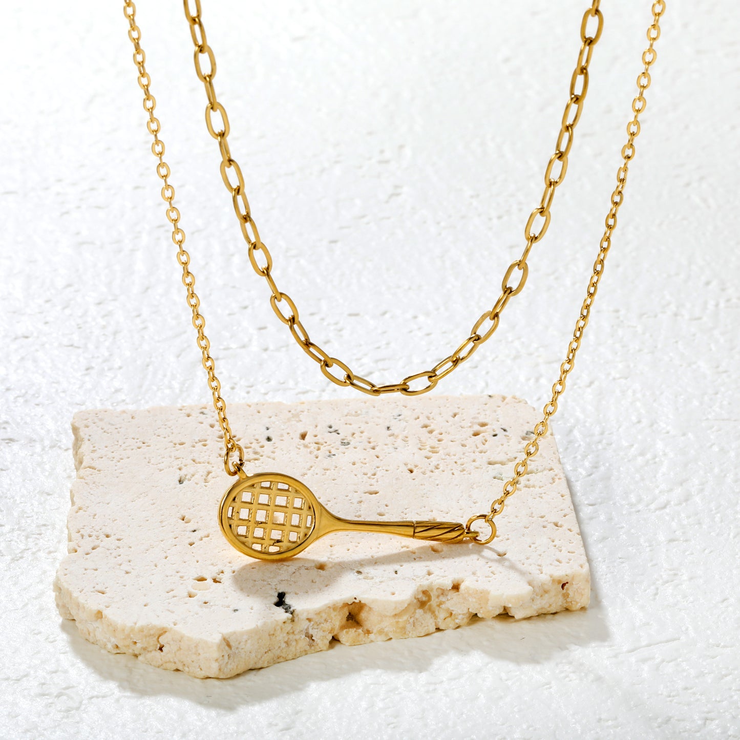 Bulk Waterproof PVD Gold Multi-Chain Tennis Racket Necklace