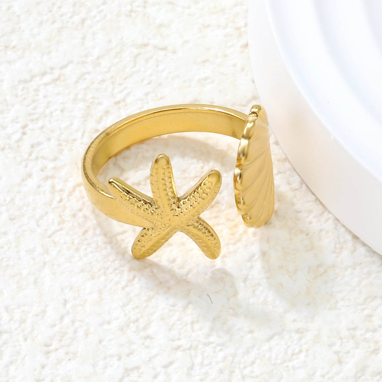 Bulk 18K Gold Plated Marine Starfish & Shell Open Ring