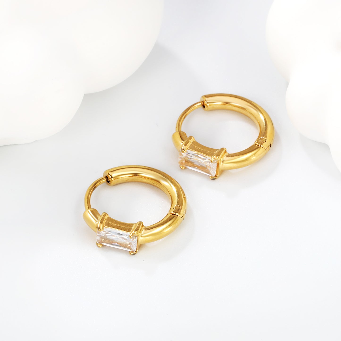 Wholesale 18K Gold Hoop Earrings with Square CZ Elegant Design Hypoallergenic