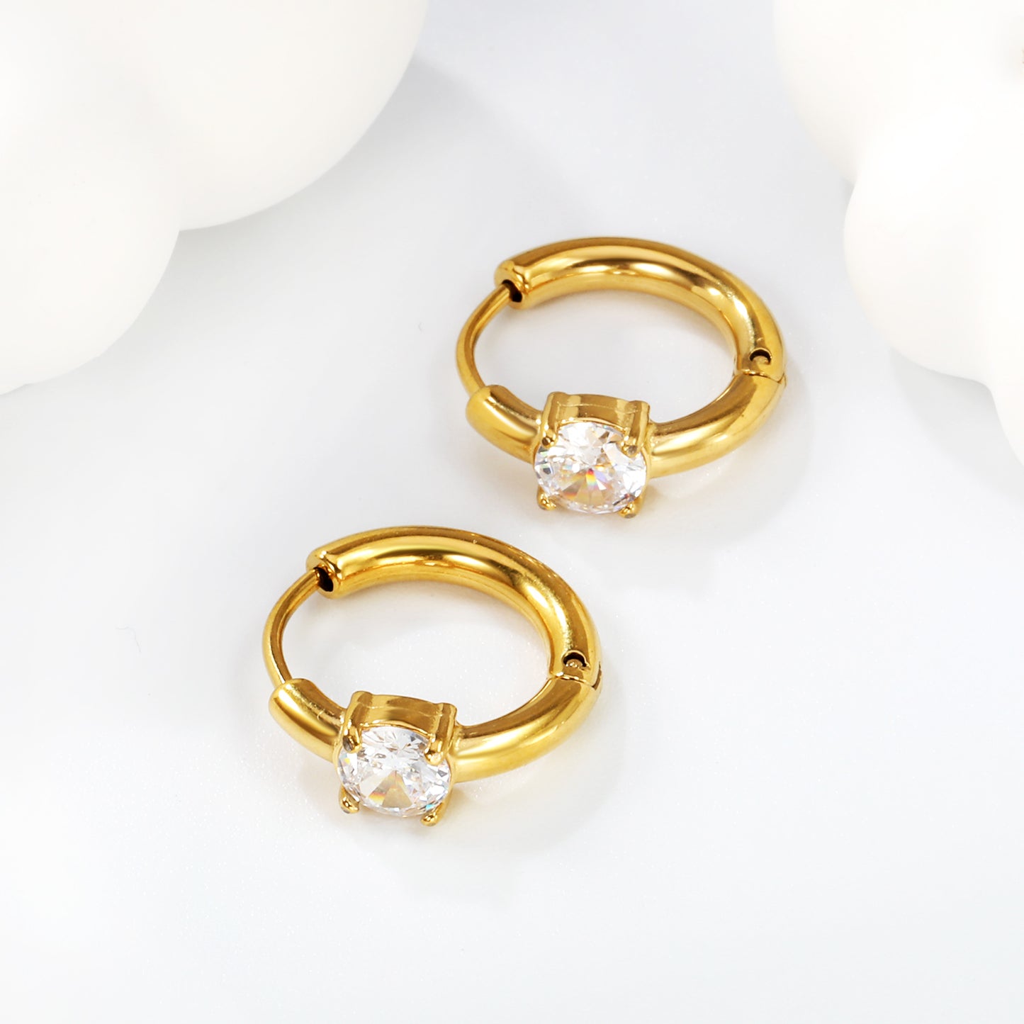 Bulk 18K Gold Hoop Earrings with Rectangular CZ Stylish Simple Design