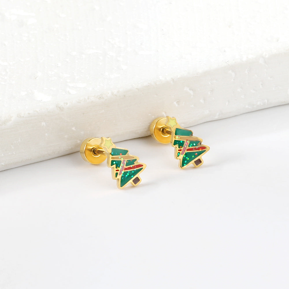 Wholesale 18K Gold Christmas Tree Stud Earrings Joyful Design