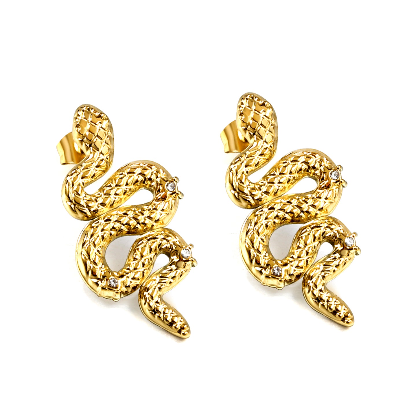 Wholesale Stainless Steel Snake with 3 White Diamonds Earrings Exquisite Design