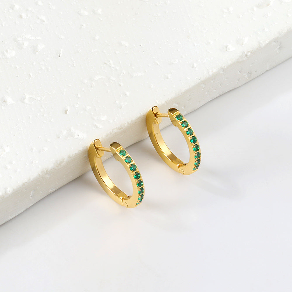 Wholesale Small Gold Hoop Earrings with Green Gem Accent for Fashion Distributors