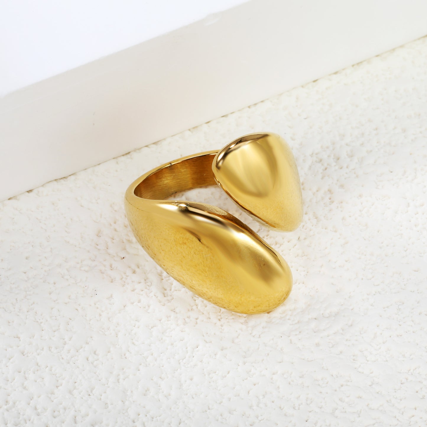 Wholesale 18K Gold Plated Split Teardrop Ring Dual Dome Architecture Modernist Geometry