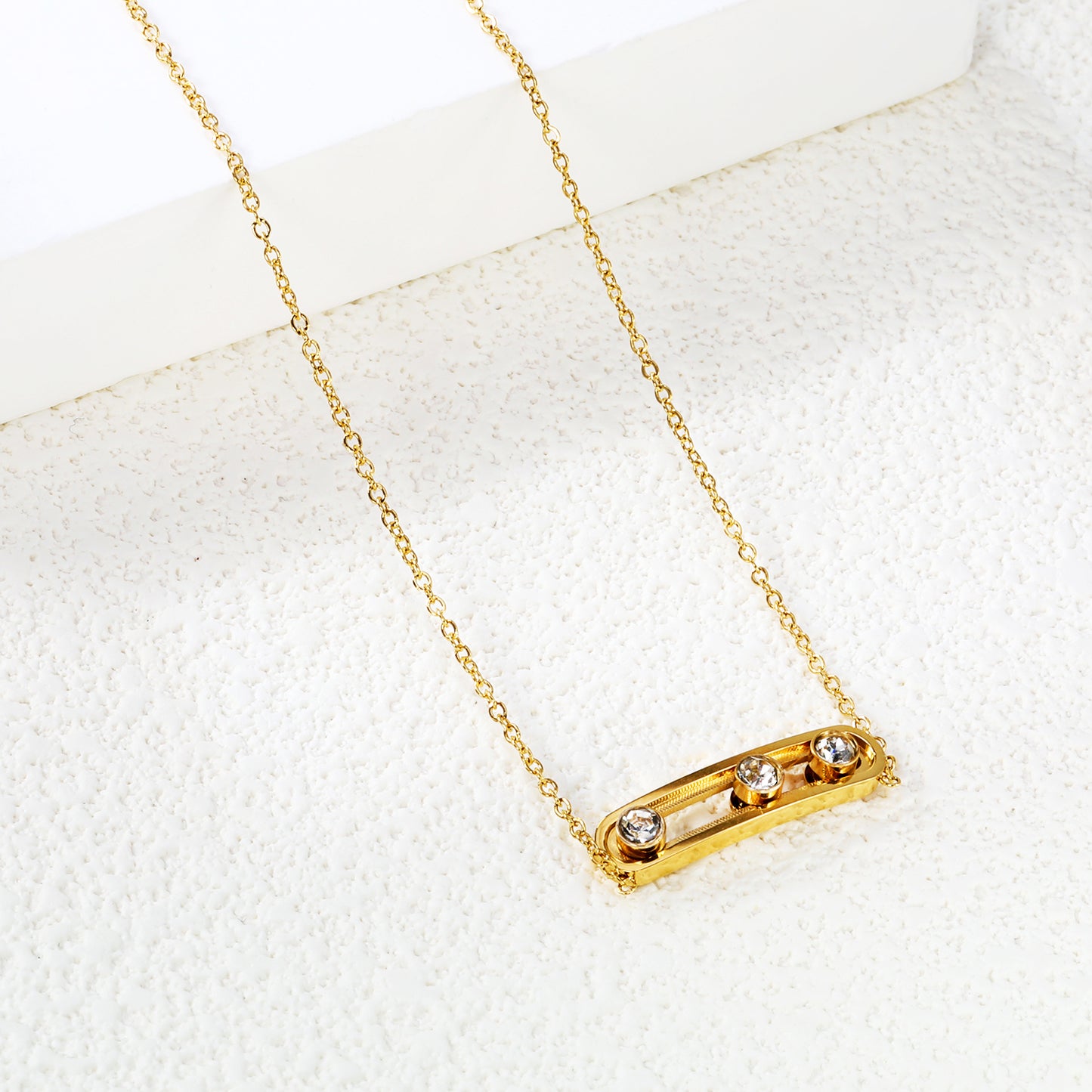 Wholesale Stainless Steel Slide U Frame + Round White Zirconia Pendant Necklace