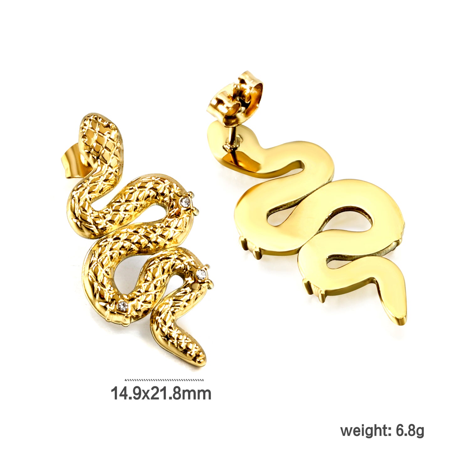 Wholesale Stainless Steel Snake with 3 White Diamonds Earrings Exquisite Design