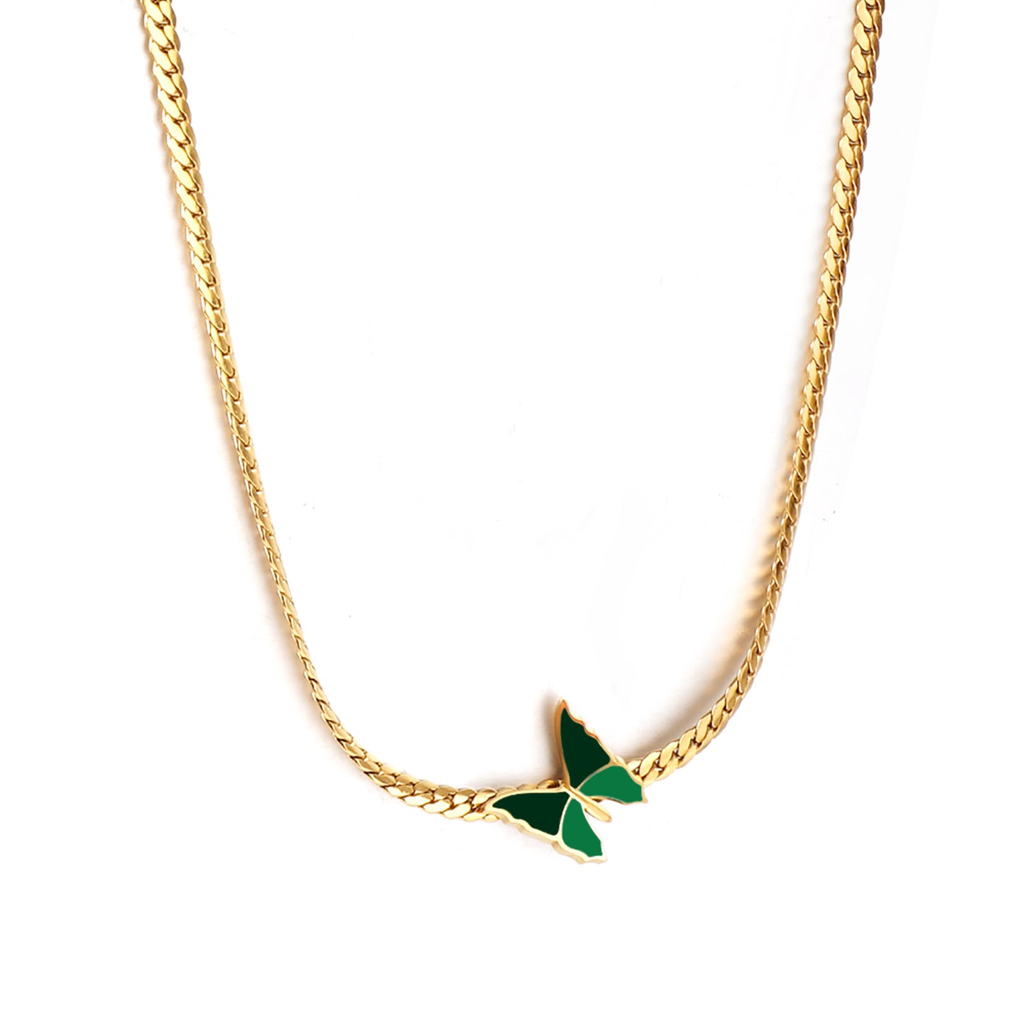 Bulk Stainless Steel Gold Tone Fine Chain Green Butterfly Necklace Delicate Flair