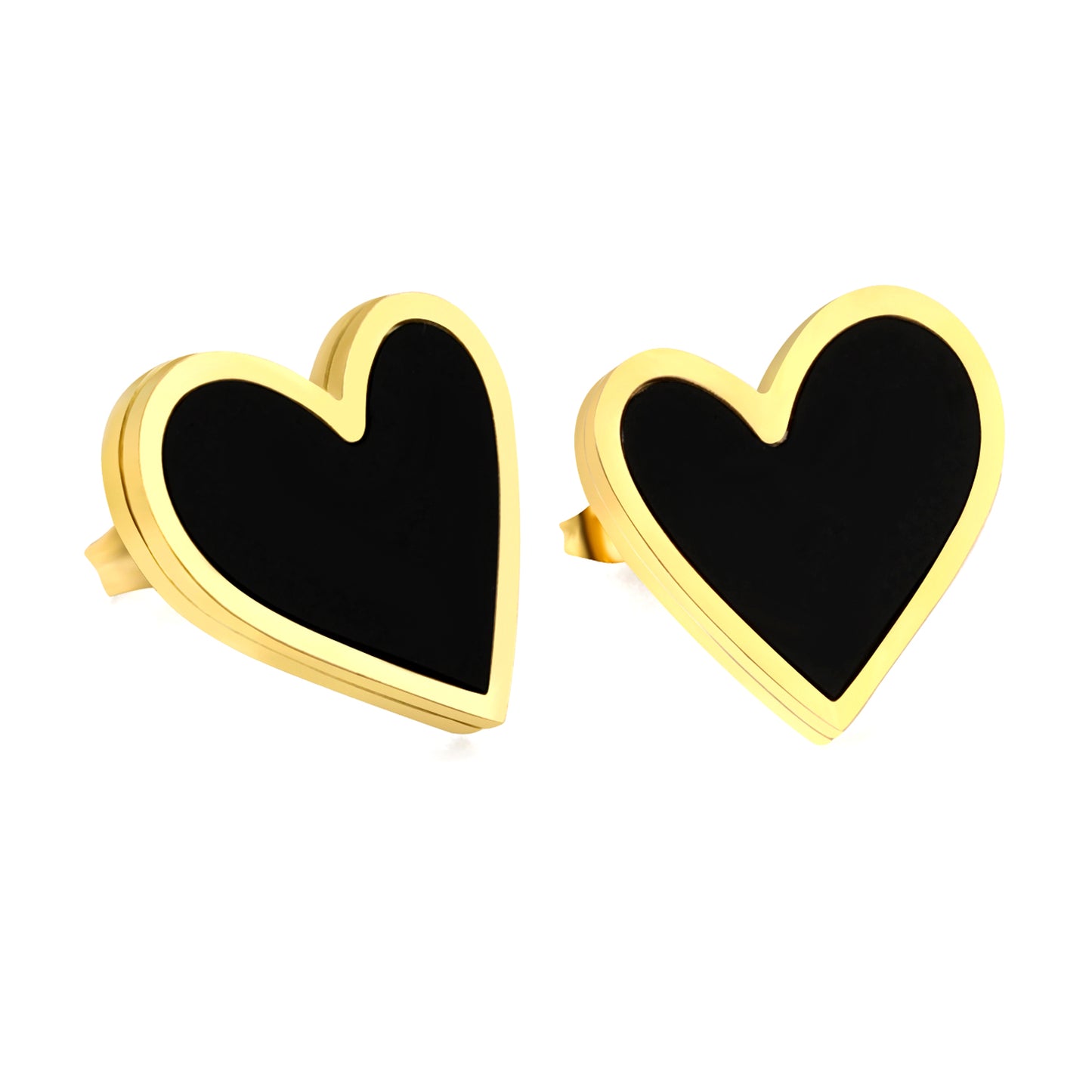 Wholesale Stainless Steel Heart Stud Earrings with Black Shells Regal Sparkle