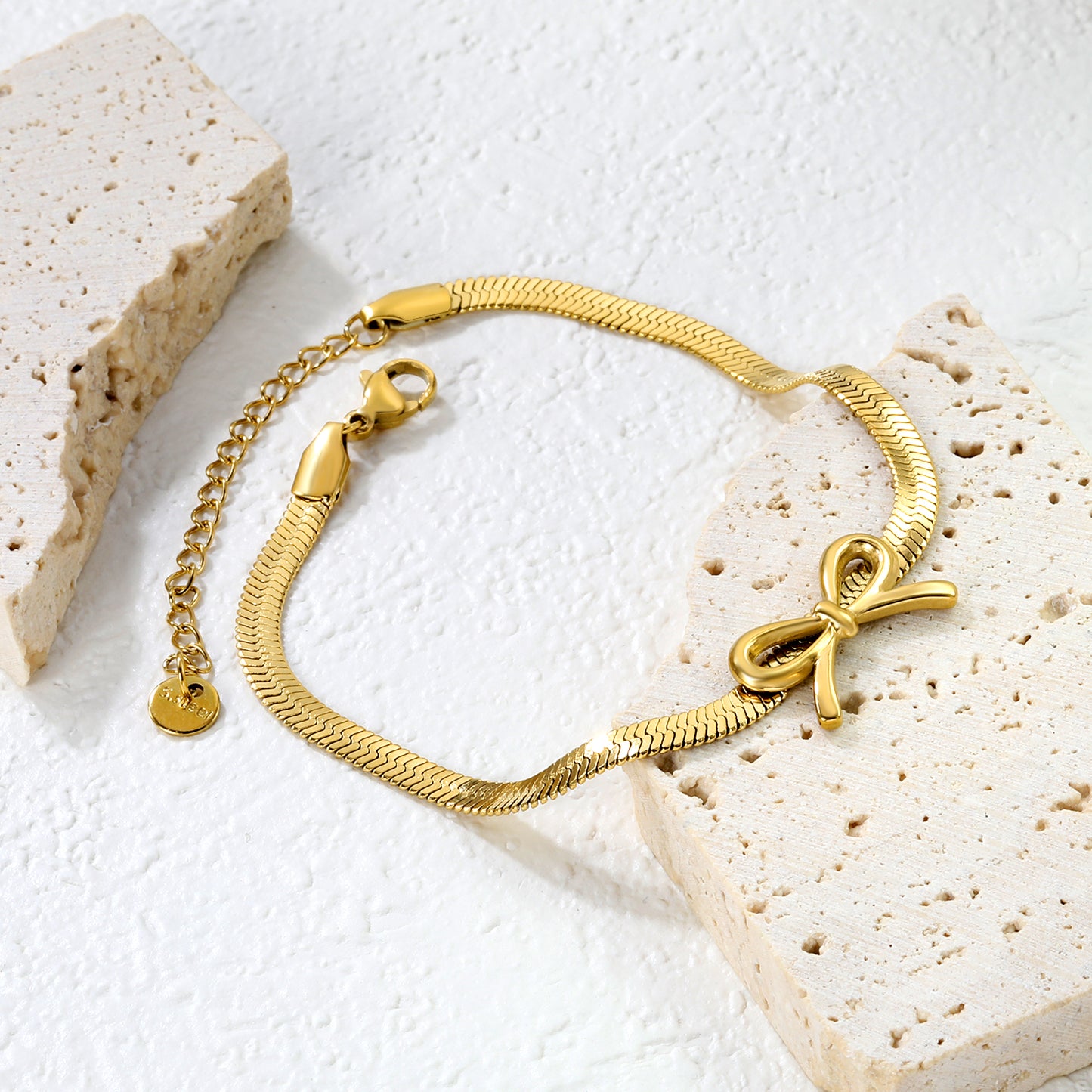 Bulk 18K Gold Plated Romantic Bow Blade Chain Bracelet