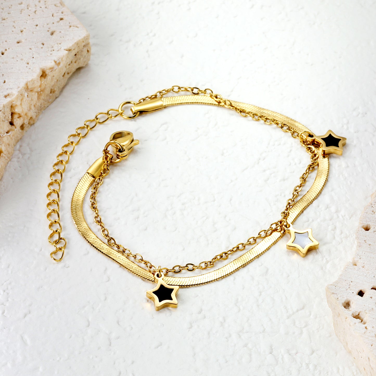 Wholesale 18K Gold Plated Celestial Star Dual Chain Bracelet
