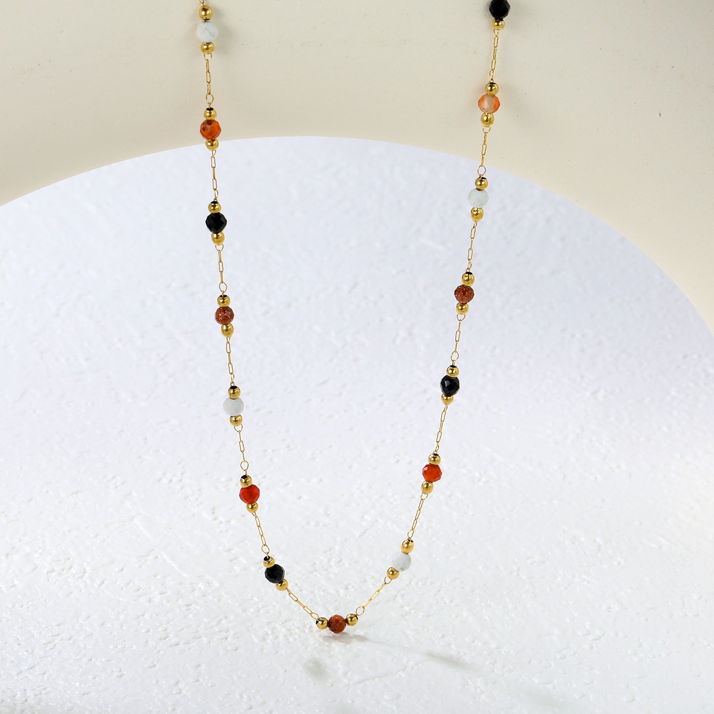 Bulk 18K Gold Plated Natural Bead & Colored Stone Pendant Necklace