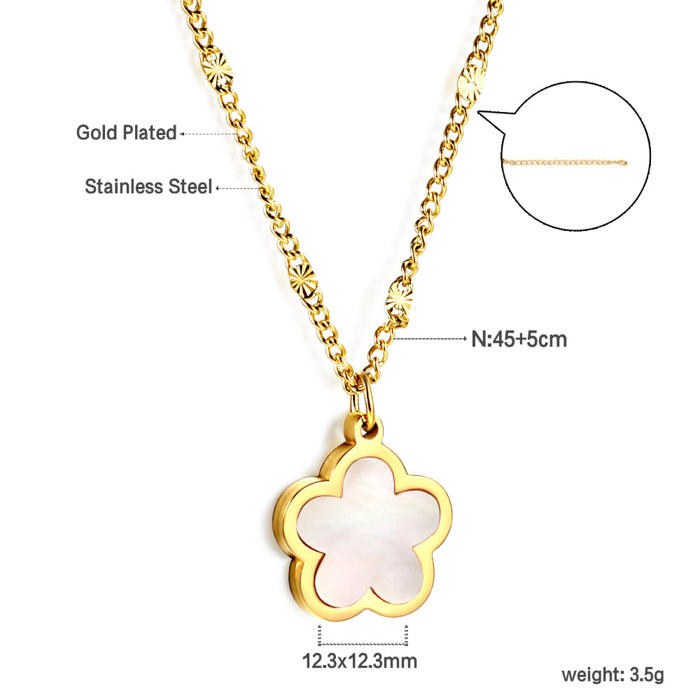 Wholesale Stainless Steel Five - petal Flower Pendant Necklace Elegant Style