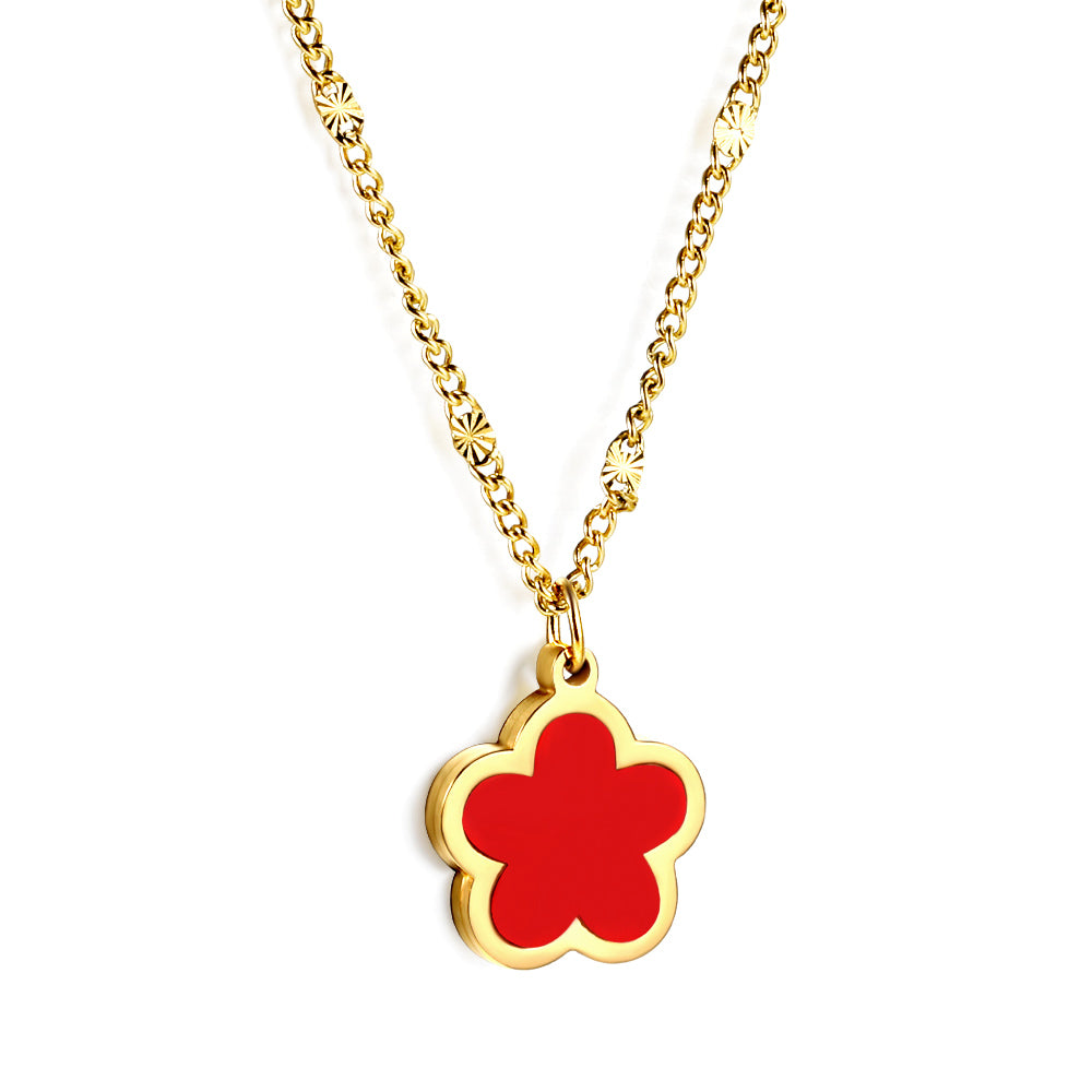 Wholesale Stainless Steel Five - petal Flower Pendant Necklace Elegant Style
