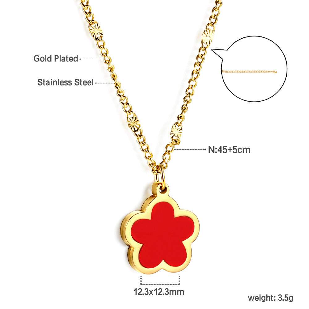 Wholesale Stainless Steel Five - petal Flower Pendant Necklace Elegant Style