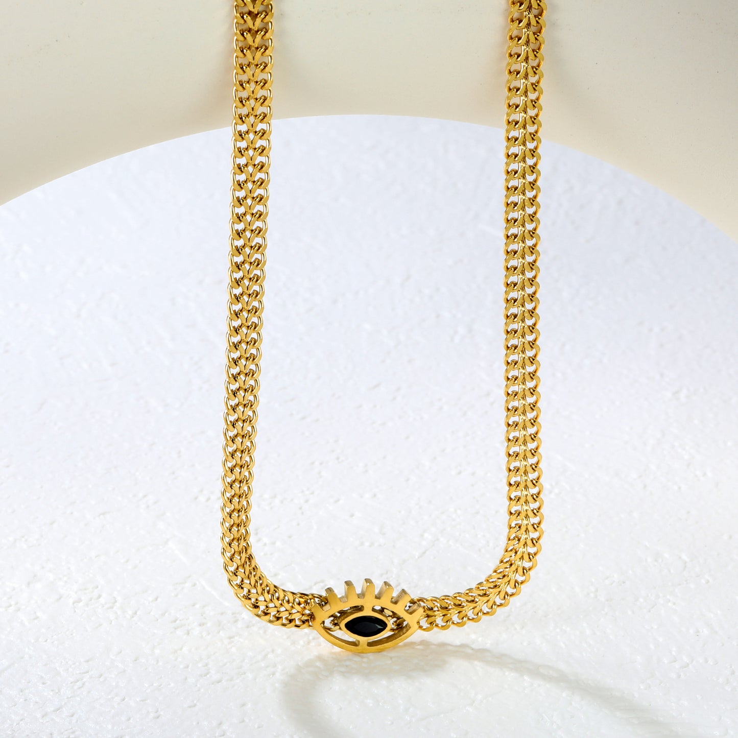 Wholesale Stainless Steel Luxe Eye Pendant Wide Chain Necklace