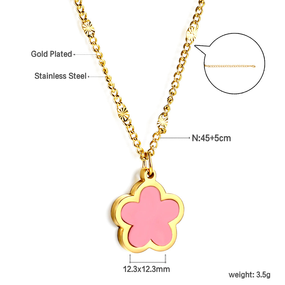 Wholesale Stainless Steel Five - petal Flower Pendant Necklace Elegant Style