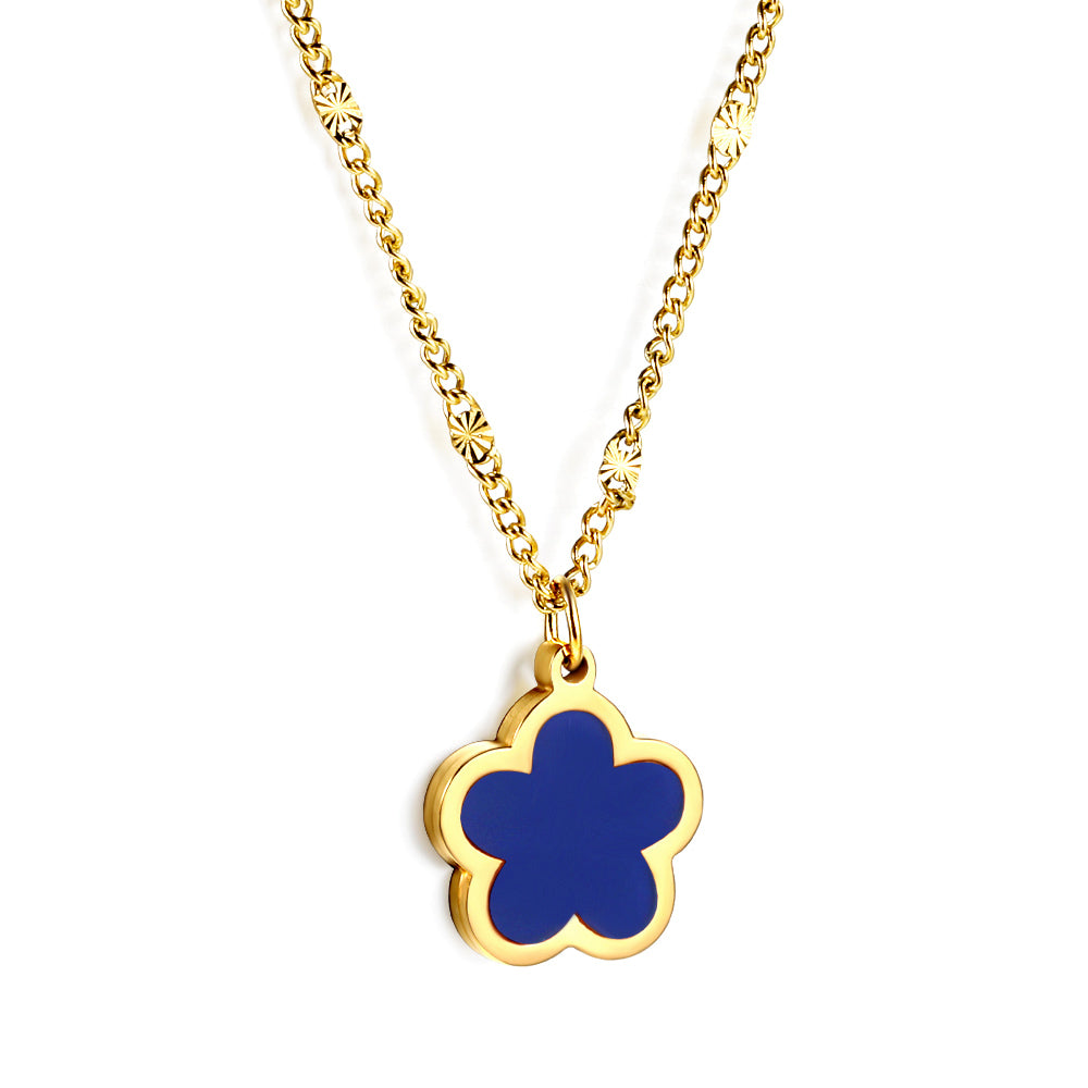 Wholesale Stainless Steel Five - petal Flower Pendant Necklace Elegant Style