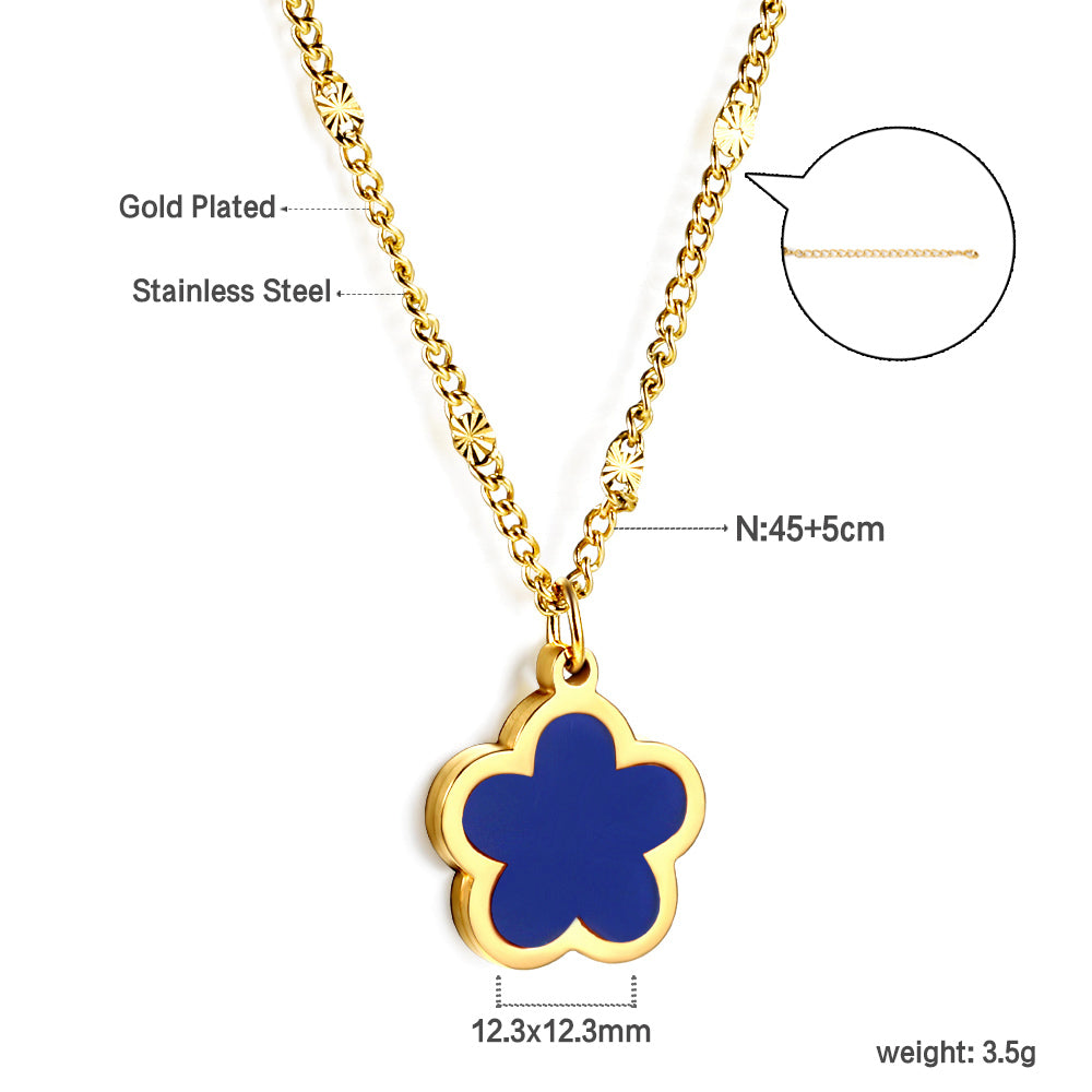 Wholesale Stainless Steel Five - petal Flower Pendant Necklace Elegant Style