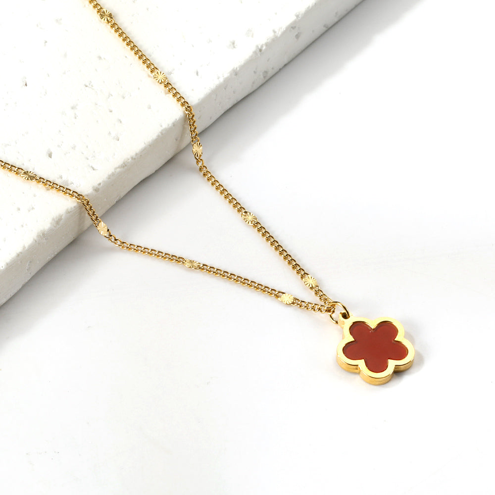 Wholesale Stainless Steel Five - petal Flower Pendant Necklace Elegant Style