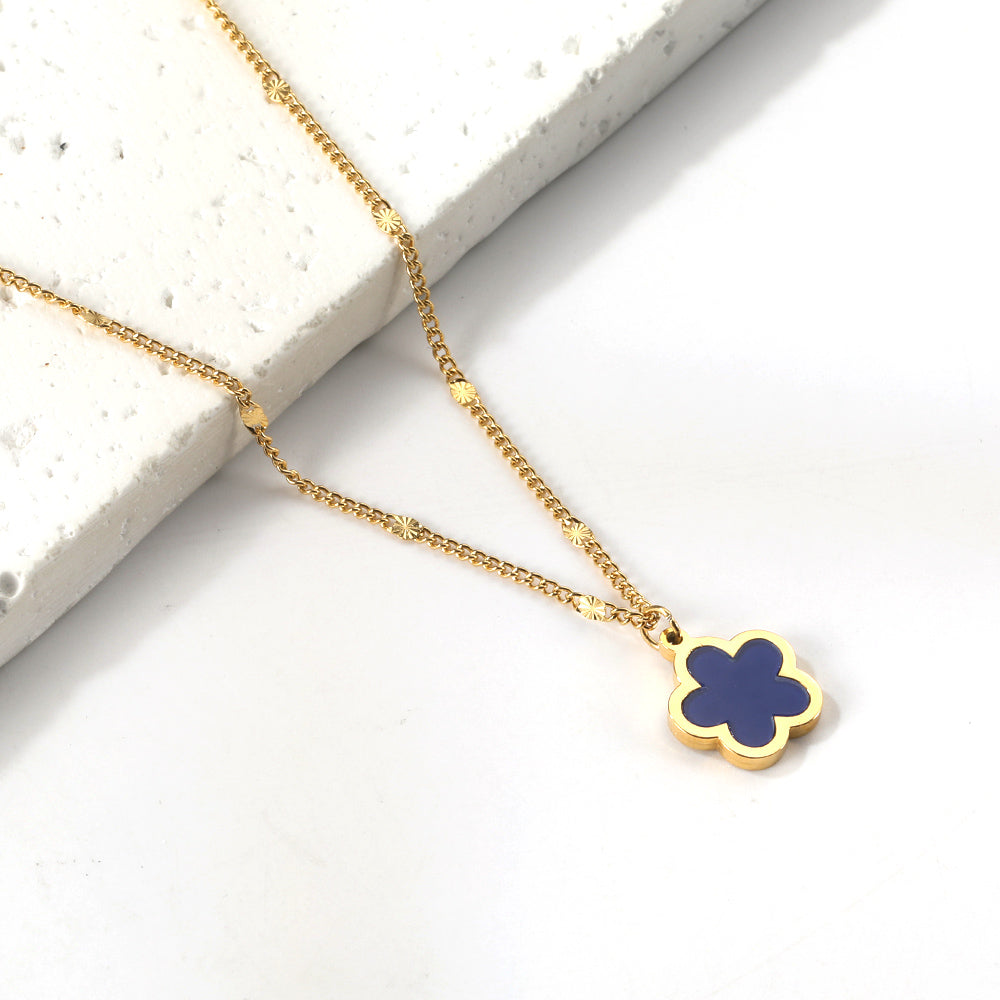 Wholesale Stainless Steel Five - petal Flower Pendant Necklace Elegant Style
