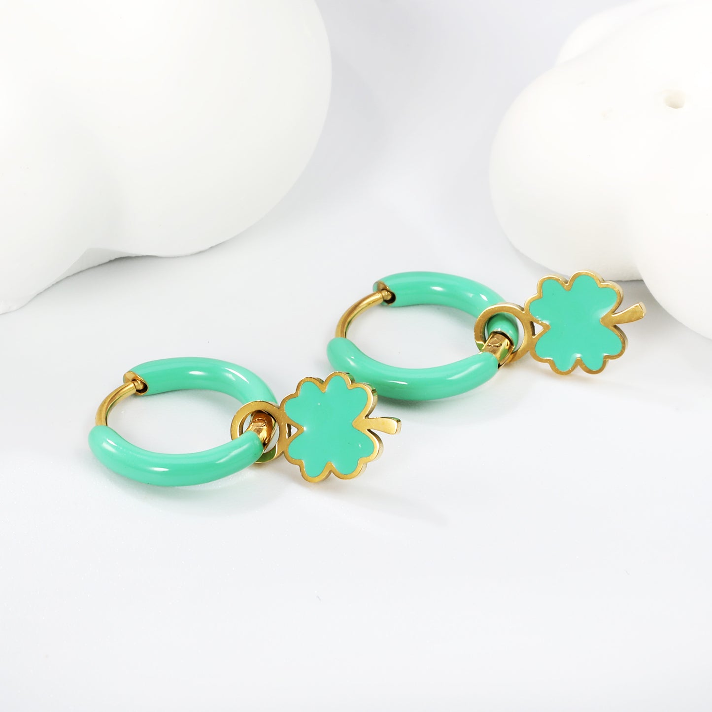 Wholesale Green Hoop Earrings with Green Clover Charm