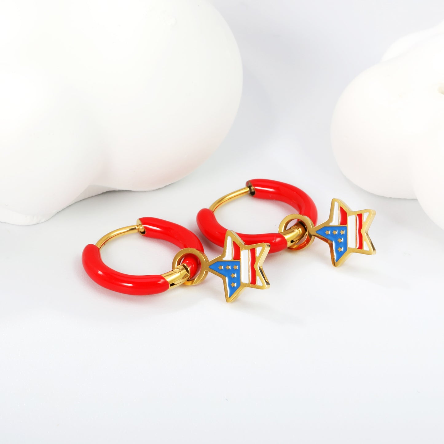Wholesale Red Hoop Earrings with Star Charm
