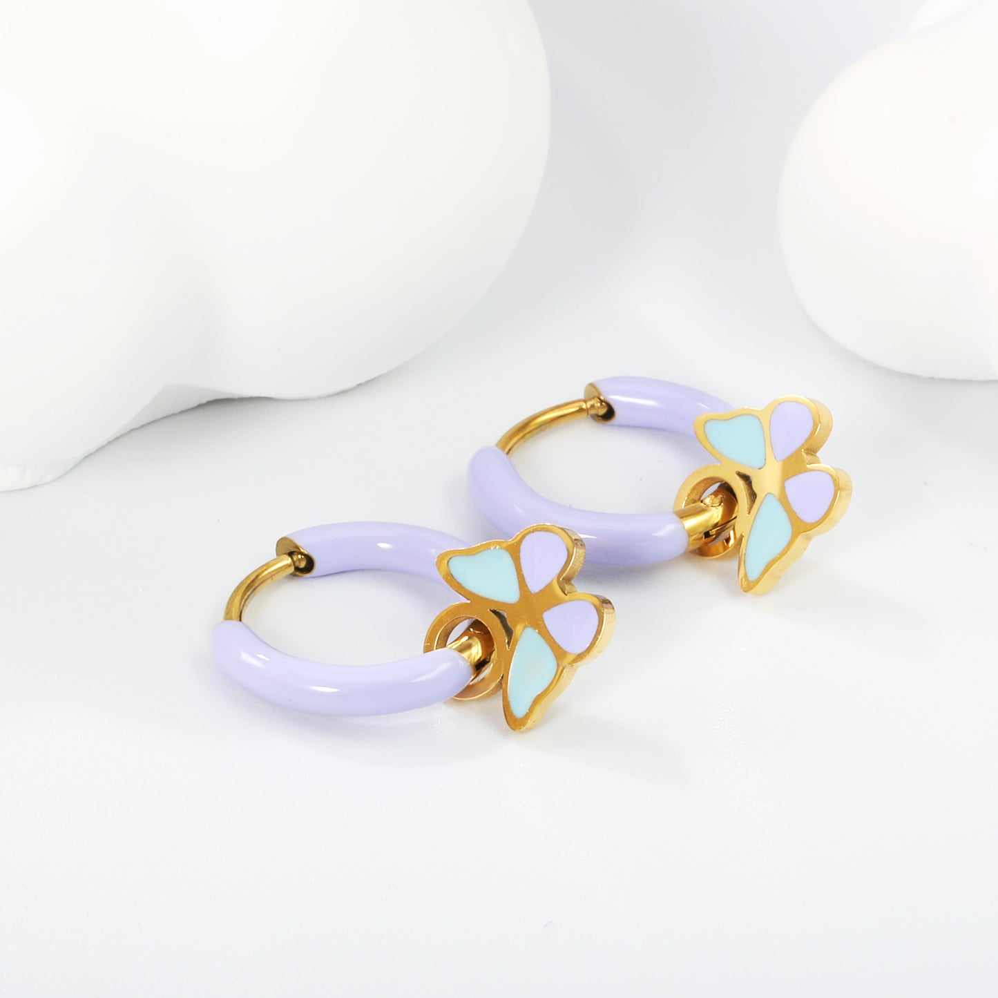 Wholesale Lavender Hoop Earrings with Blue Butterfly Charm