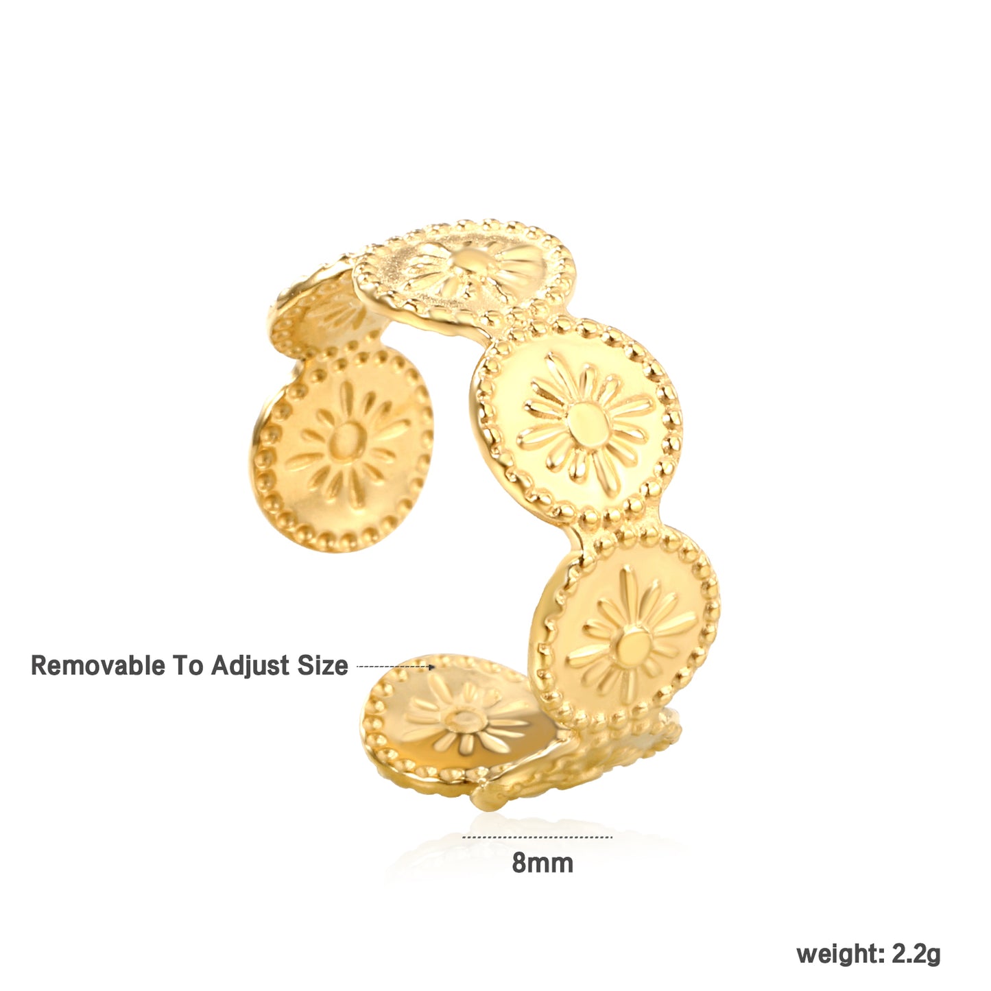 Wholesale Patterned Round Plate Retro 18K Gold Stainless Steel Ring