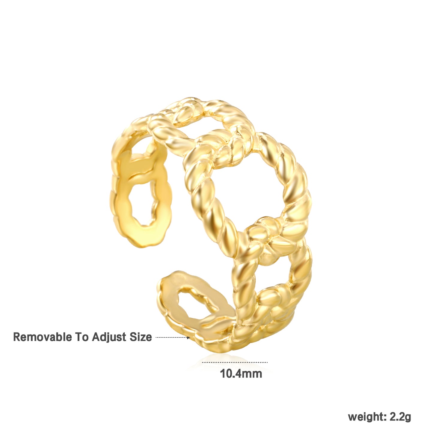 Wholesale Rope-Wrapped Open 18K Gold Stainless Steel Ring
