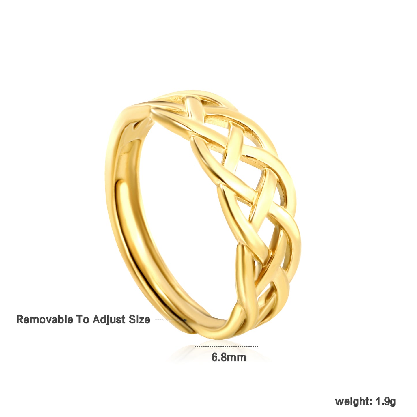 Wholesale Braided Texture Adjustable 18K Gold Stainless Steel Ring