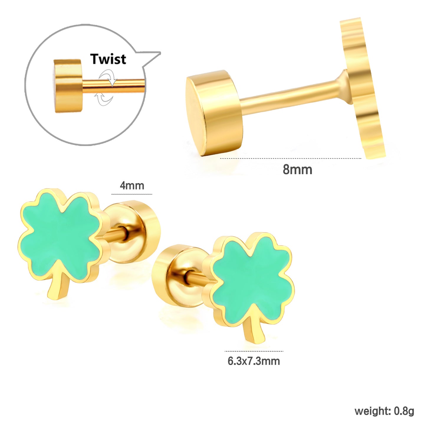 Wholesale 18K Gold Clover Stud Earrings Lucky Design