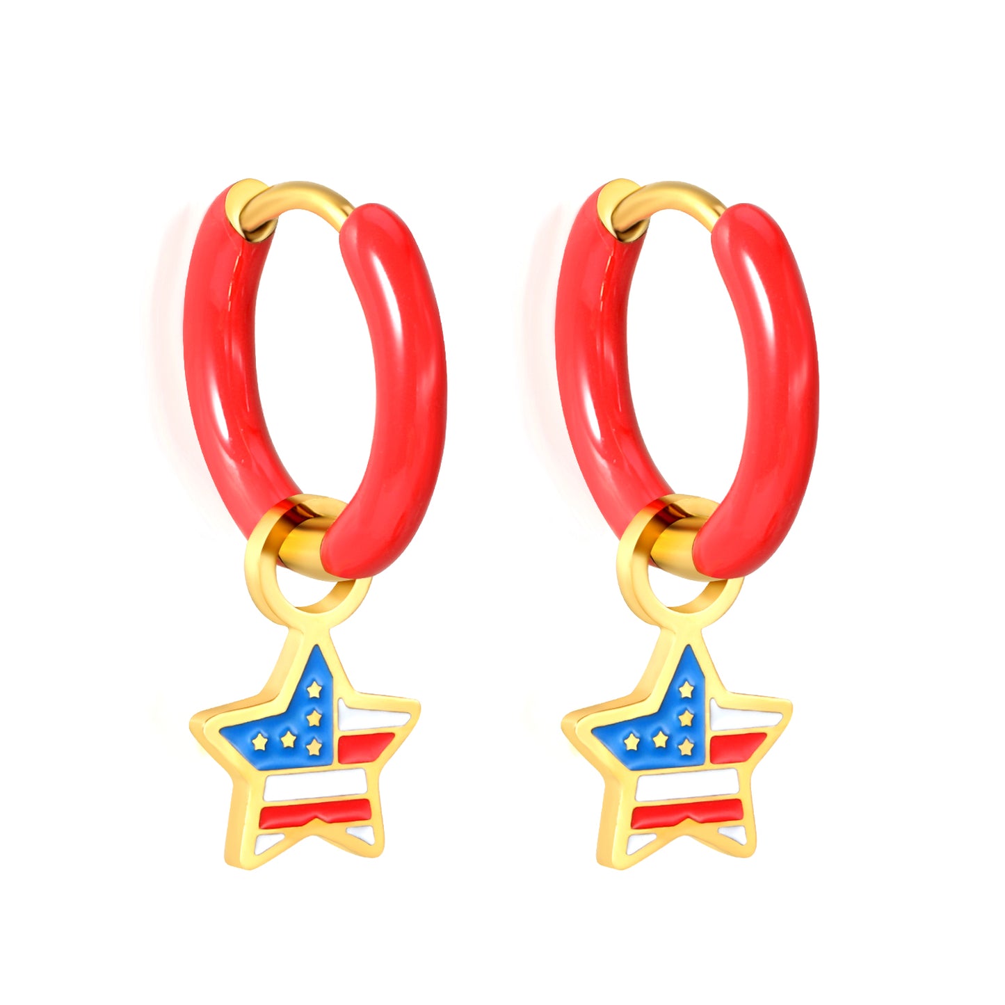 Wholesale Red Hoop Earrings with Star Charm
