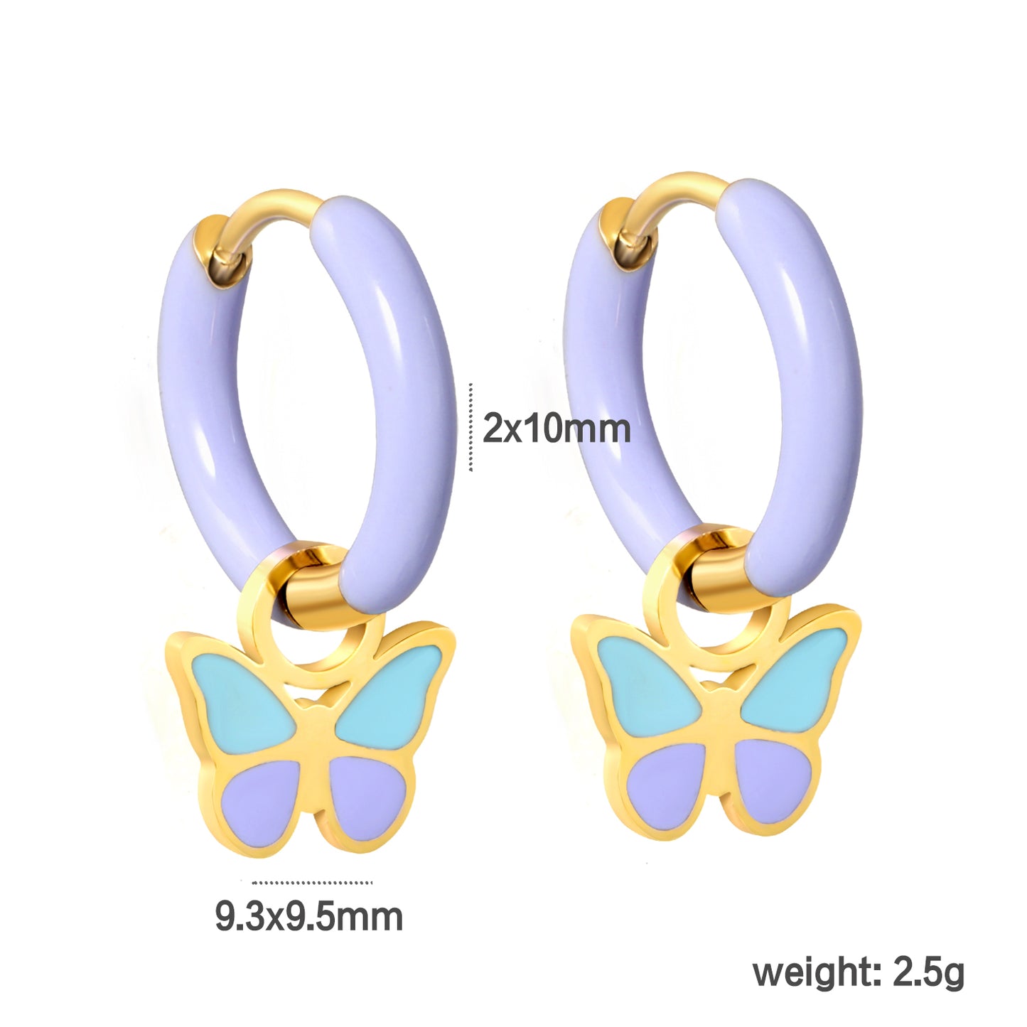 Wholesale Lavender Hoop Earrings with Blue Butterfly Charm