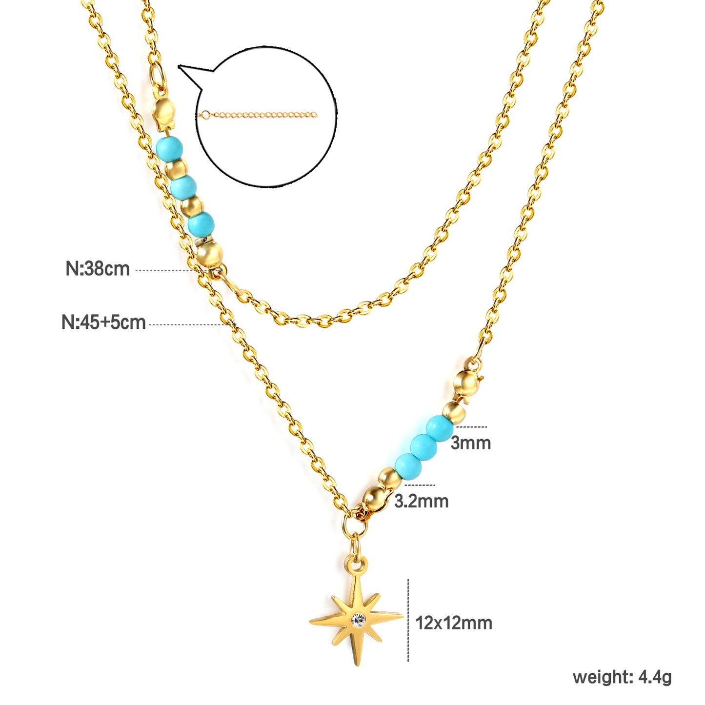 Wholesale Double layer Star and Blue Bead Necklace Fresh Sweet Style