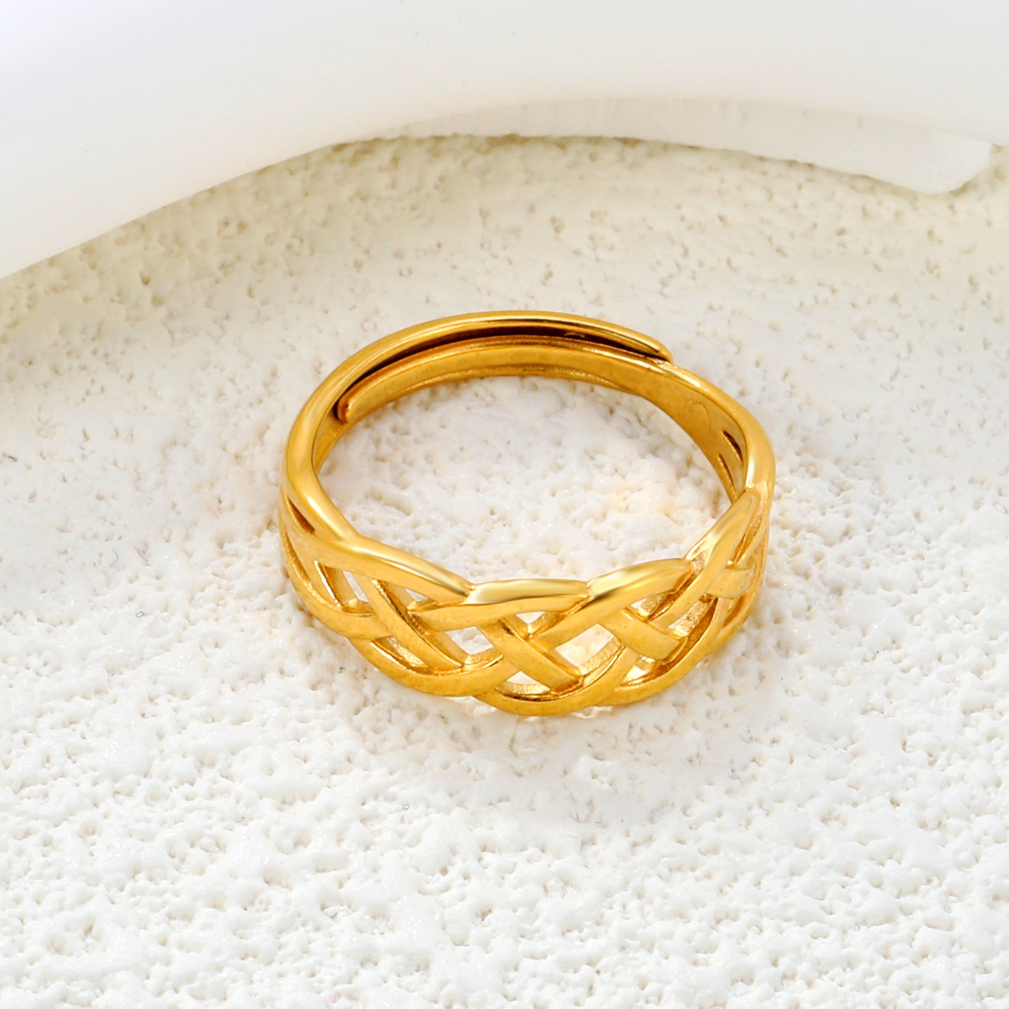 Wholesale Braided Texture Adjustable 18K Gold Stainless Steel Ring