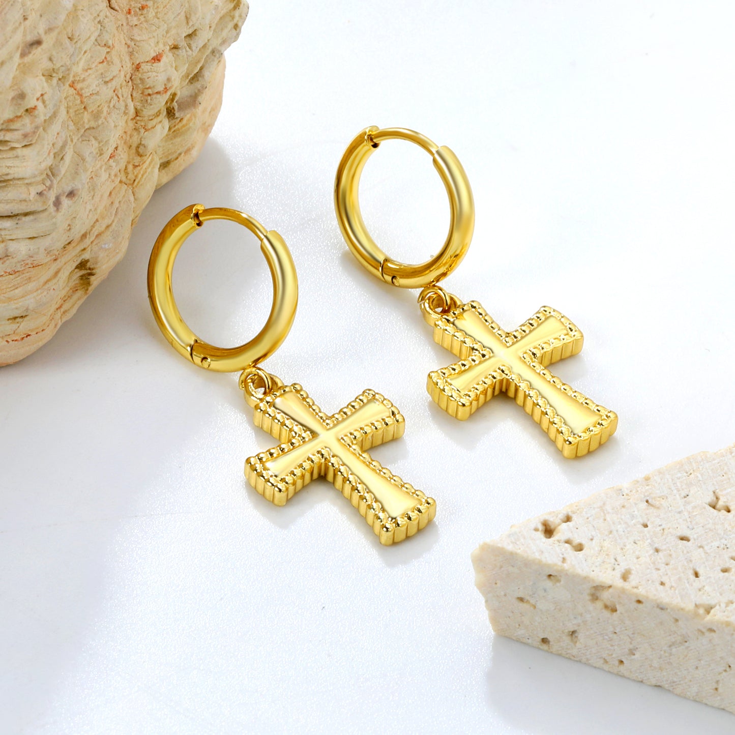 Golden earrings + cross earrings jewelry suppliers