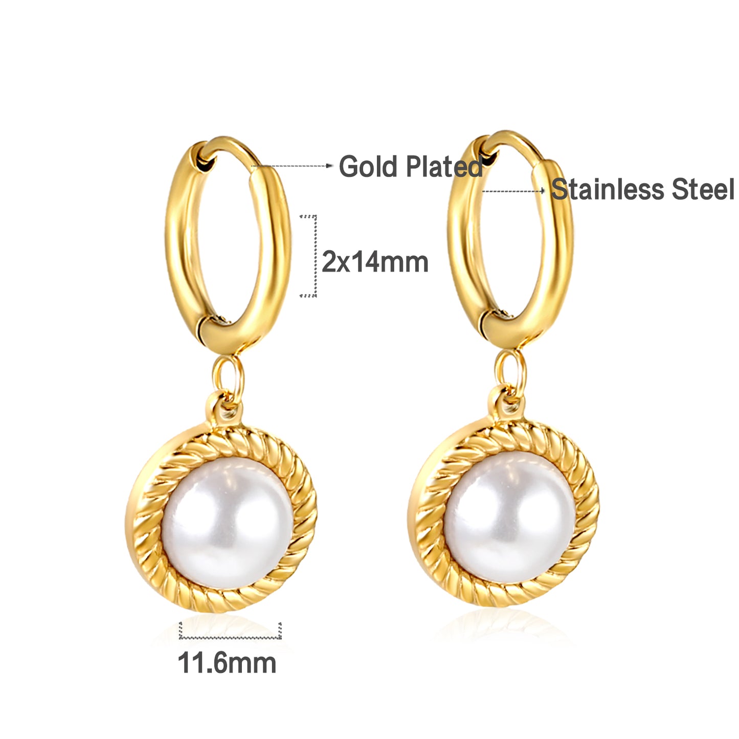 Wholesale Stainless Steel Circle with Round Twisted Edge with Half White Pearl Earrings