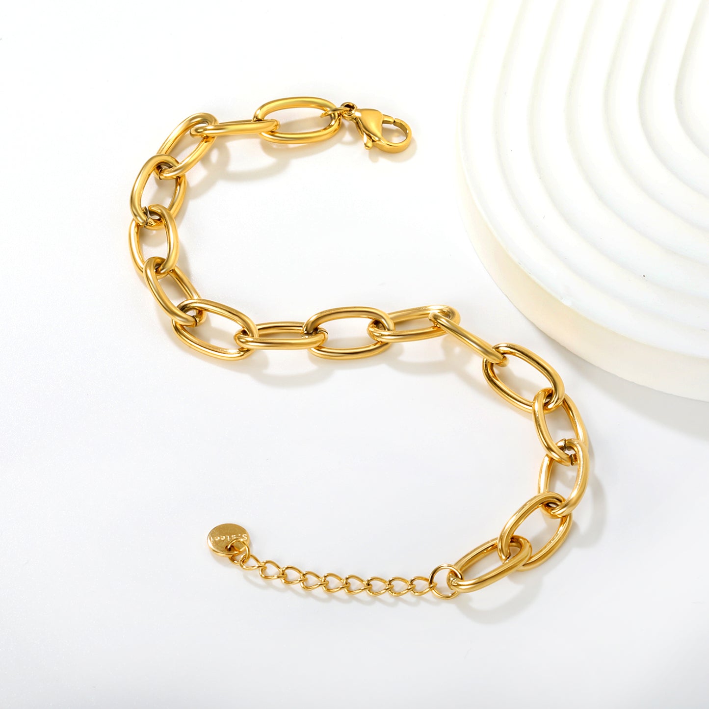 Minimalist Industrial PVD Gold Link & Cross Chain Bracelet