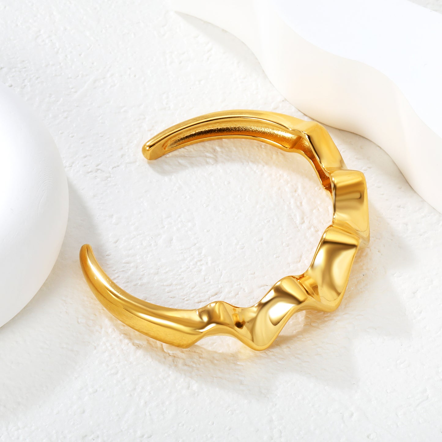 Bulk Waterproof PVD Gold 14mm Irregular Wave Satin Wide Bangle