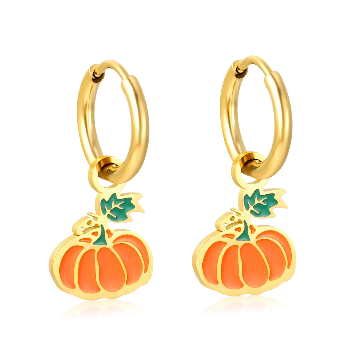 Bulk 18K Gold Pumpkin - themed Enamel Drop Earrings Orange Accent