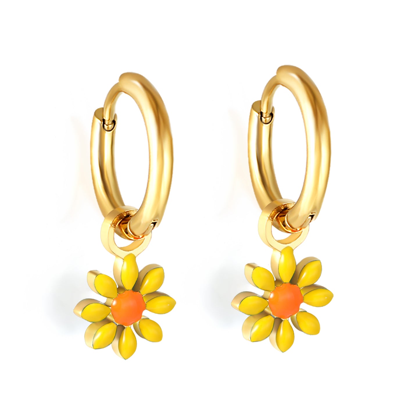 Bulk 18K Gold Blue Flower Hoop Earrings Charming Accessory