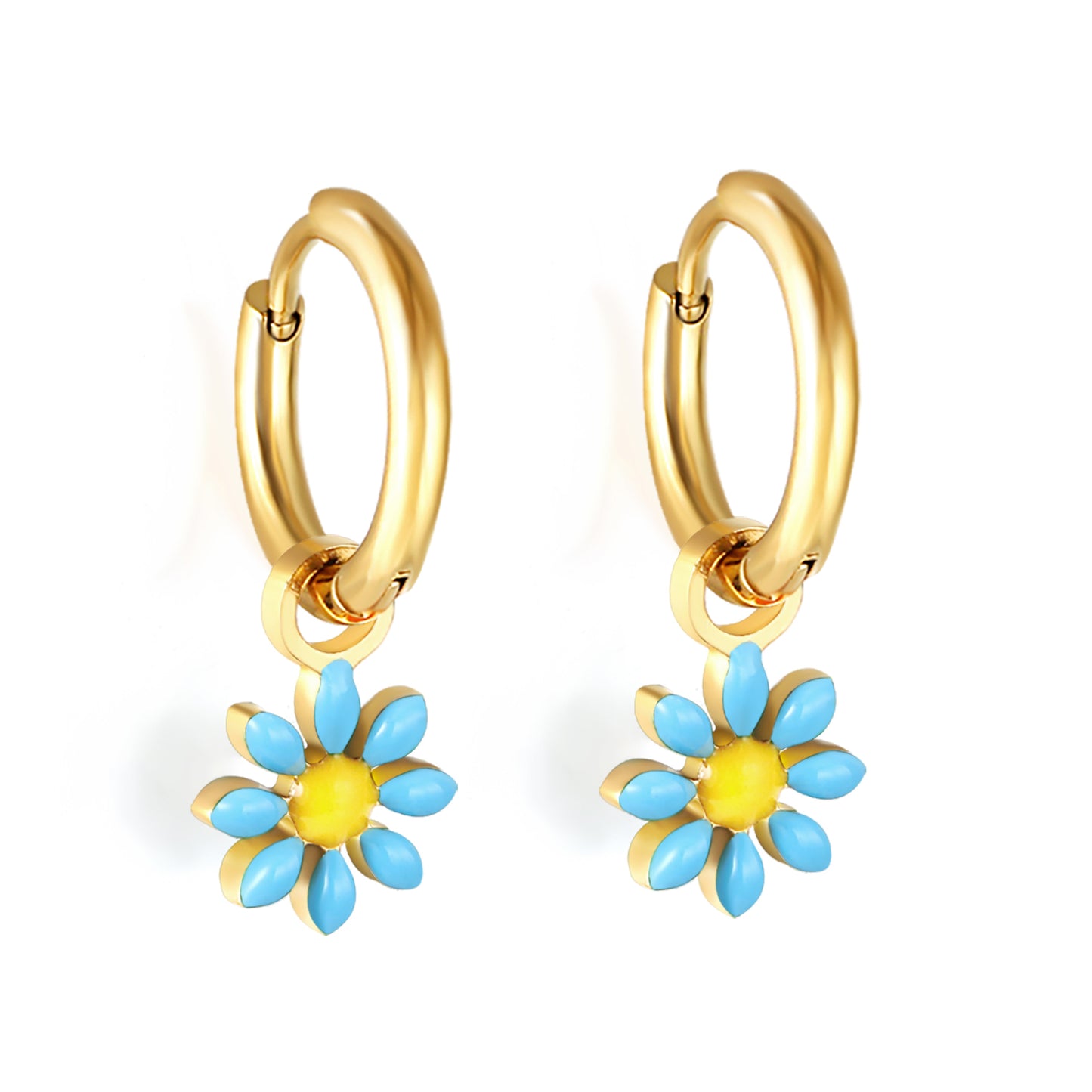 Bulk 18K Gold Blue Flower Hoop Earrings Charming Accessory