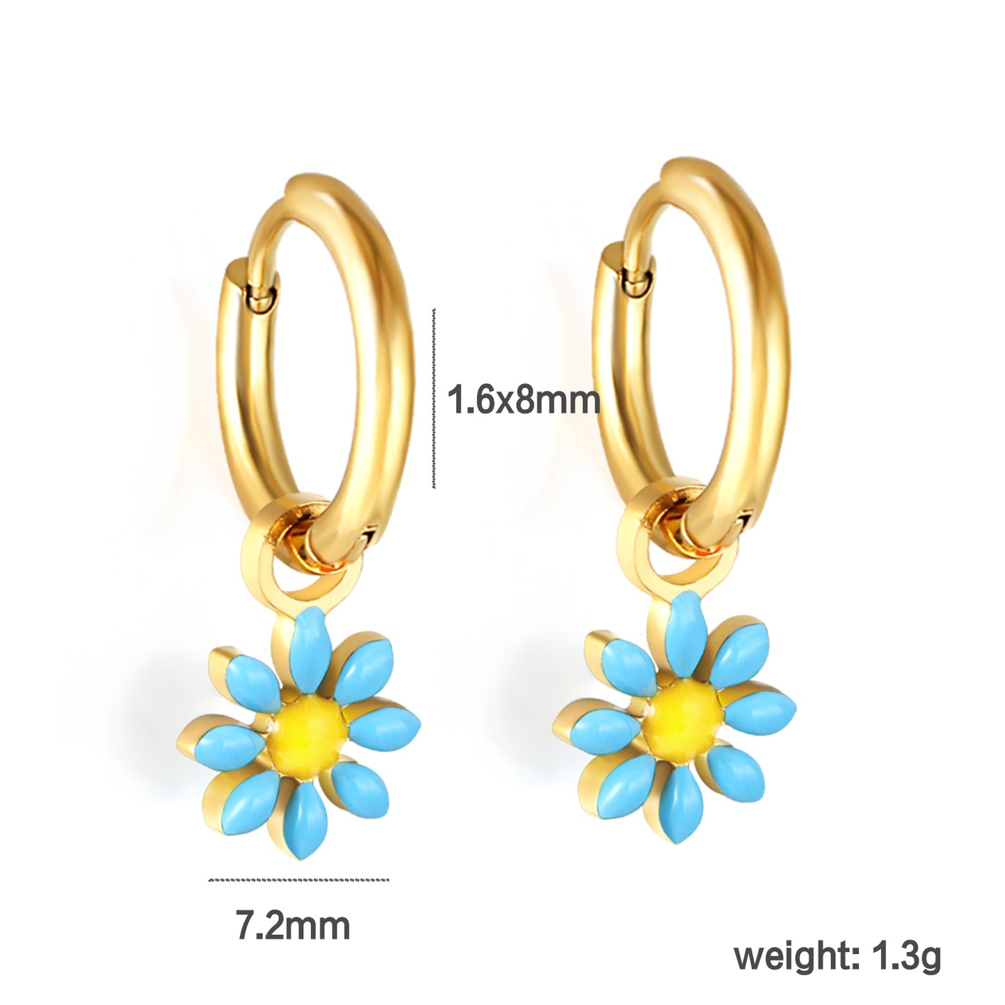 Bulk 18K Gold Blue Flower Hoop Earrings Charming Accessory