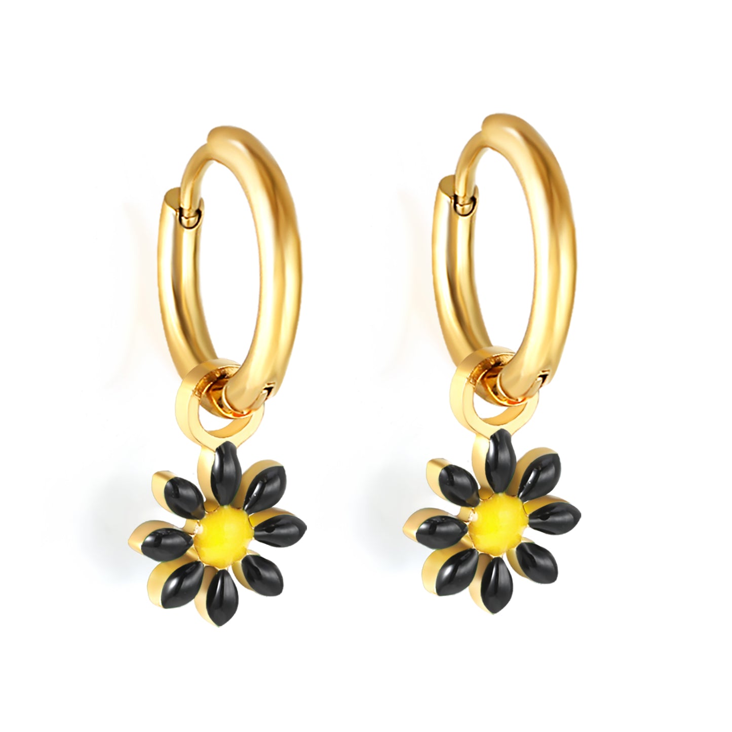 Bulk 18K Gold Blue Flower Hoop Earrings Charming Accessory