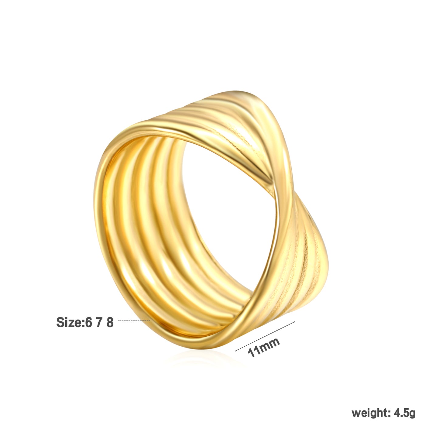 Wholesale 18K Gold Plated Helix Twist Ring Interlaced Lines Sculptural Minimalist Art
